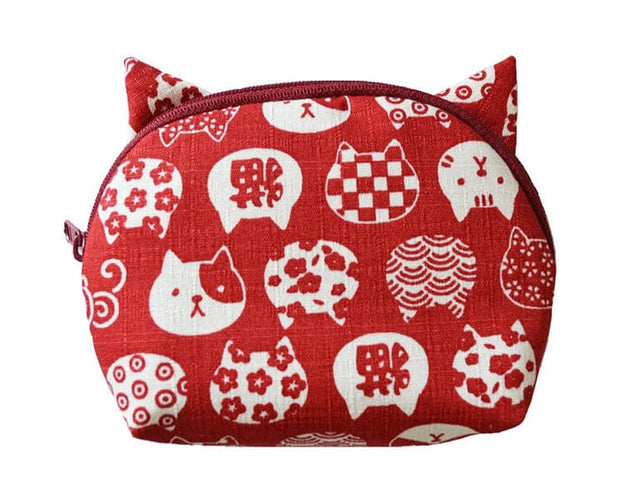 Kyou Cat Pattern Pouch: Red